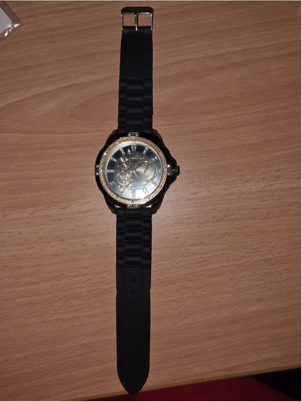 Techno King Men's Watch WA6644GS Bling Gold/Black Bezel Silicone Strap